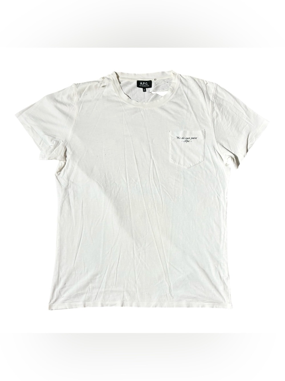 A.P.C Distressed Pocket Tee “We Do Our Part APC” Shirt White